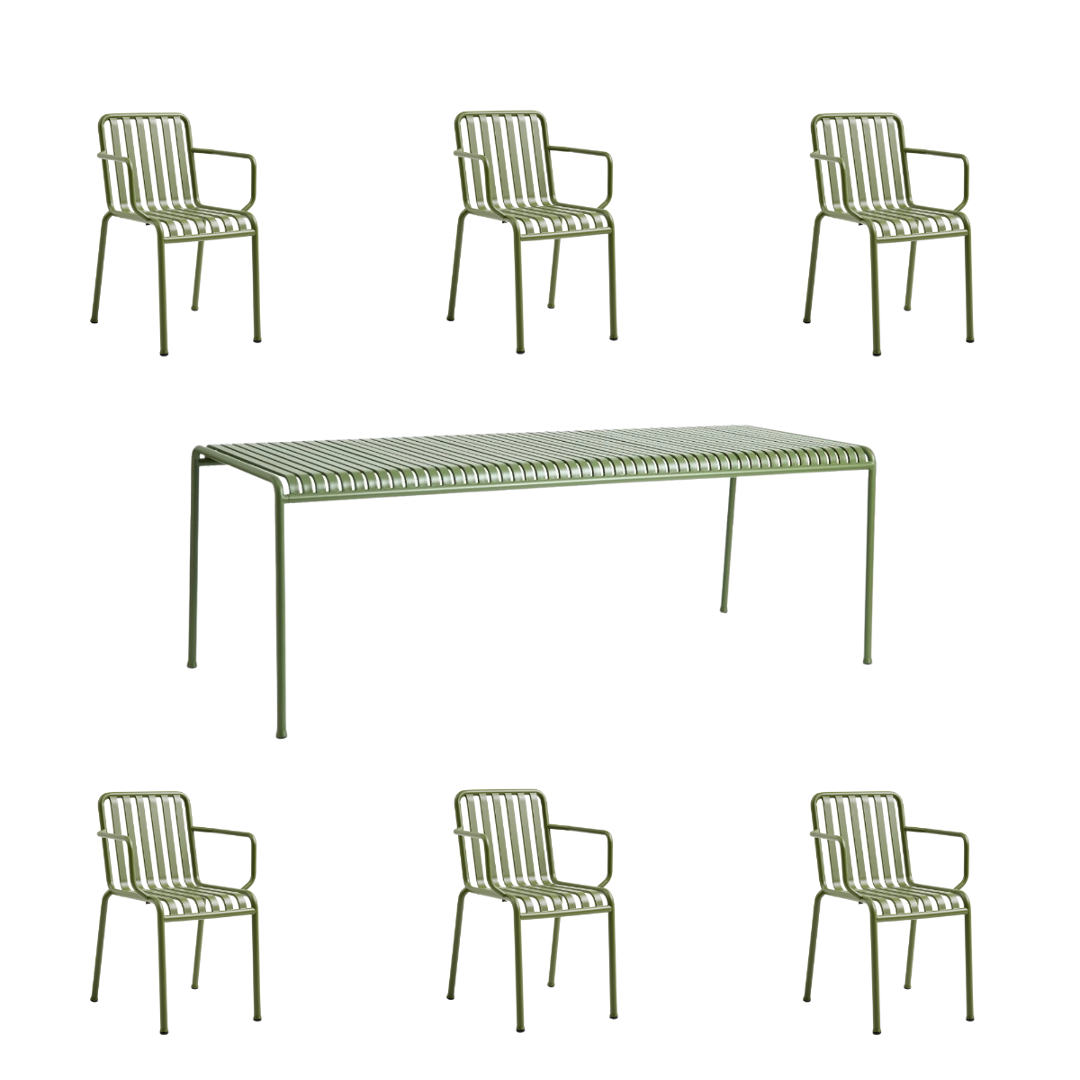 HAY Palissade Sæt Table L220 x 6 Palissade Armchair - Olive