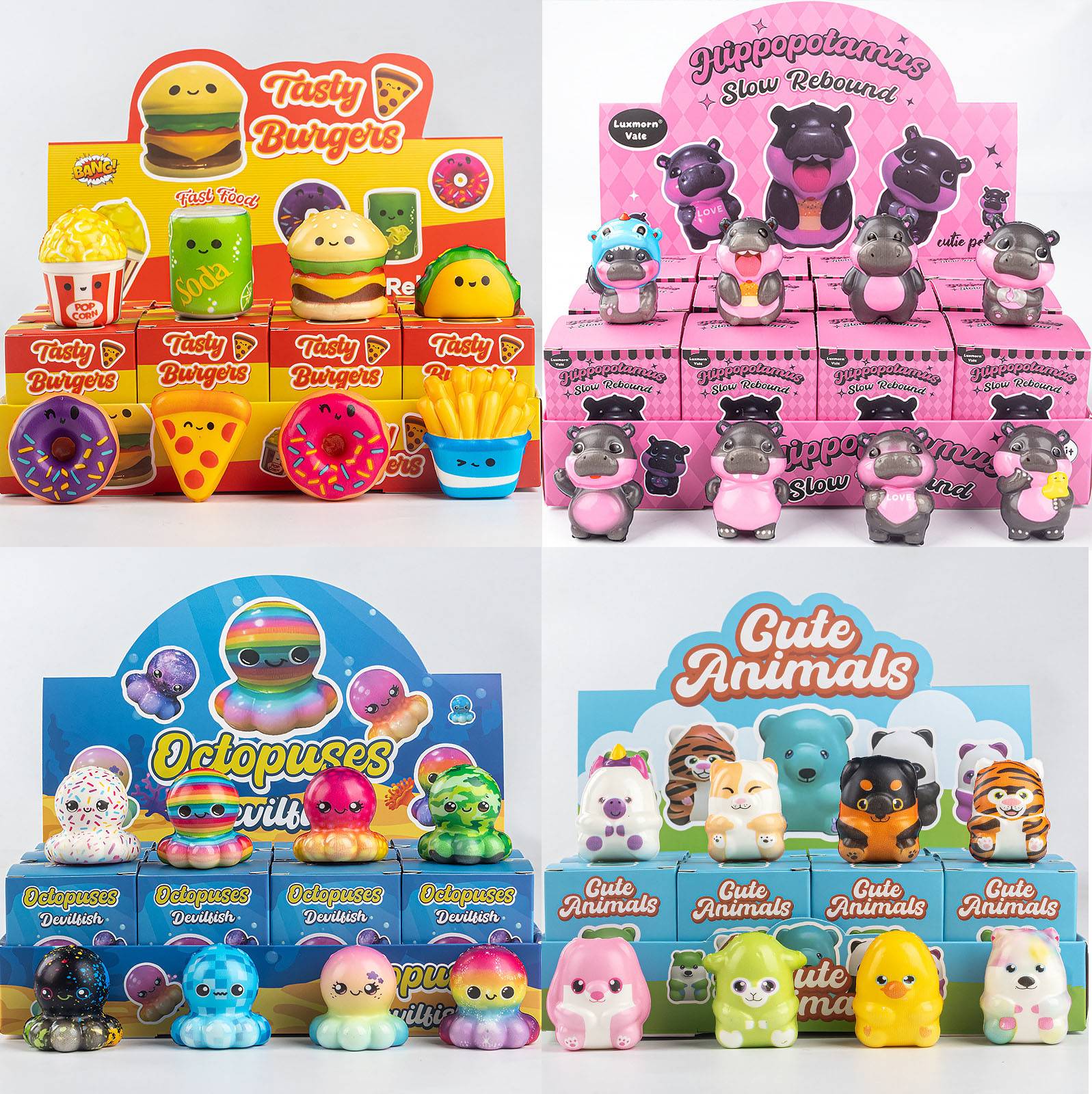 12pcs Set Slow Rebound Cute Animal Cartoon Collectible Stress Reliever Fidget Squeeze Toy Simulation Food Mystery Blind Box