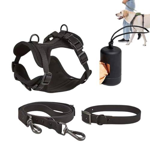 Set med hundkoppel – antidragsele med justerbara spännen – med hållare för hundbajspåse