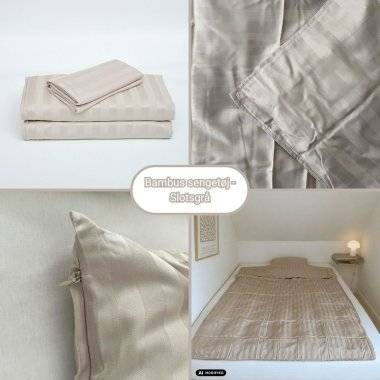 Bambus sengetøj taupe - str 140 x 200 - 63x60