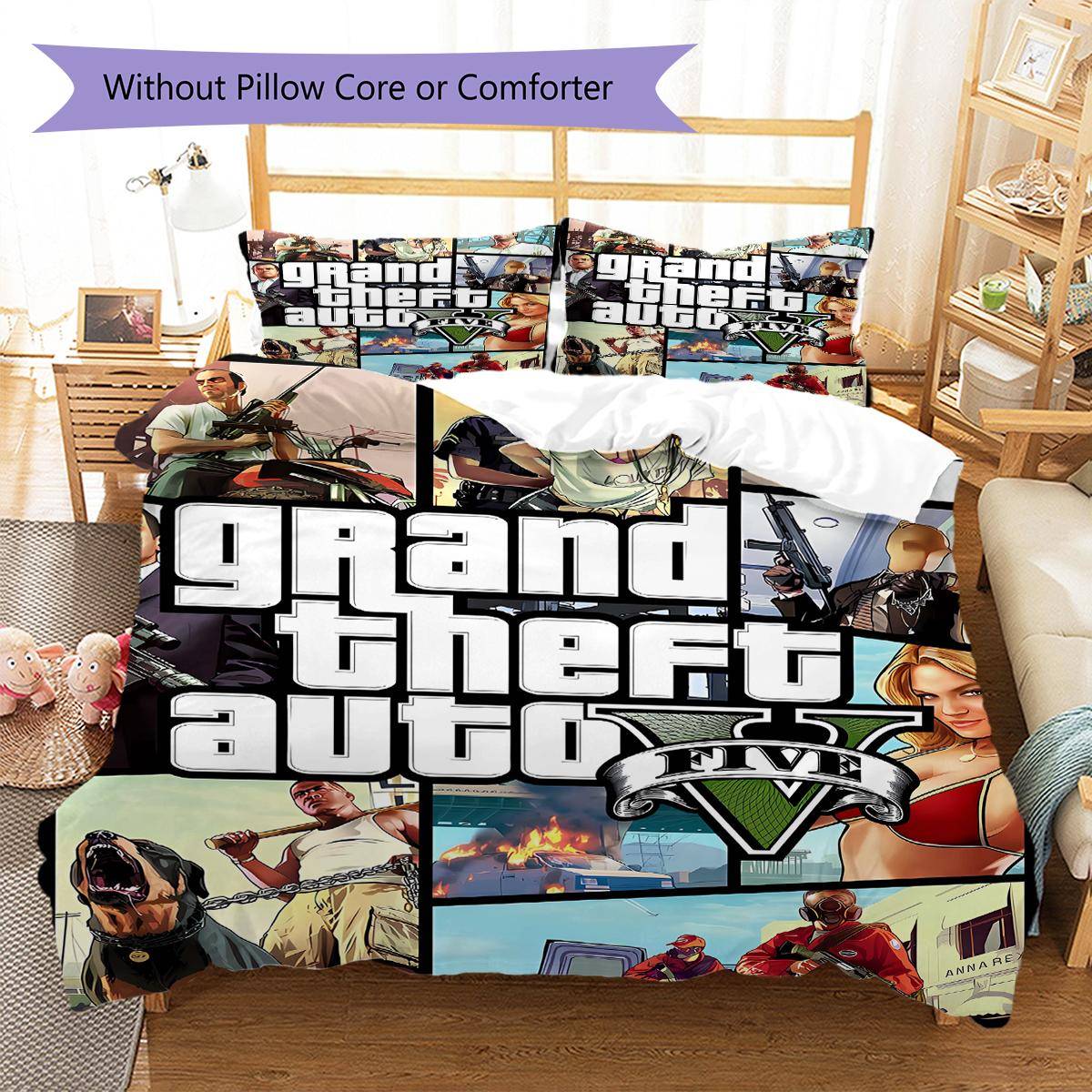 GTA Mönster Sängkläder Täcke Set Täckeöverdrag Örngott Heminredning Gåva (1 * påslakan + 2 * örngott, utan kärna)