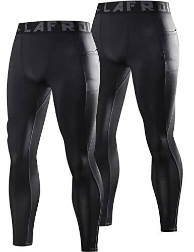 LAFROI 2-Pack Men's Quick Dry Cool Compression Fit Tights Leggings Waistbands-YSK08 (Pocket Black x2,L)