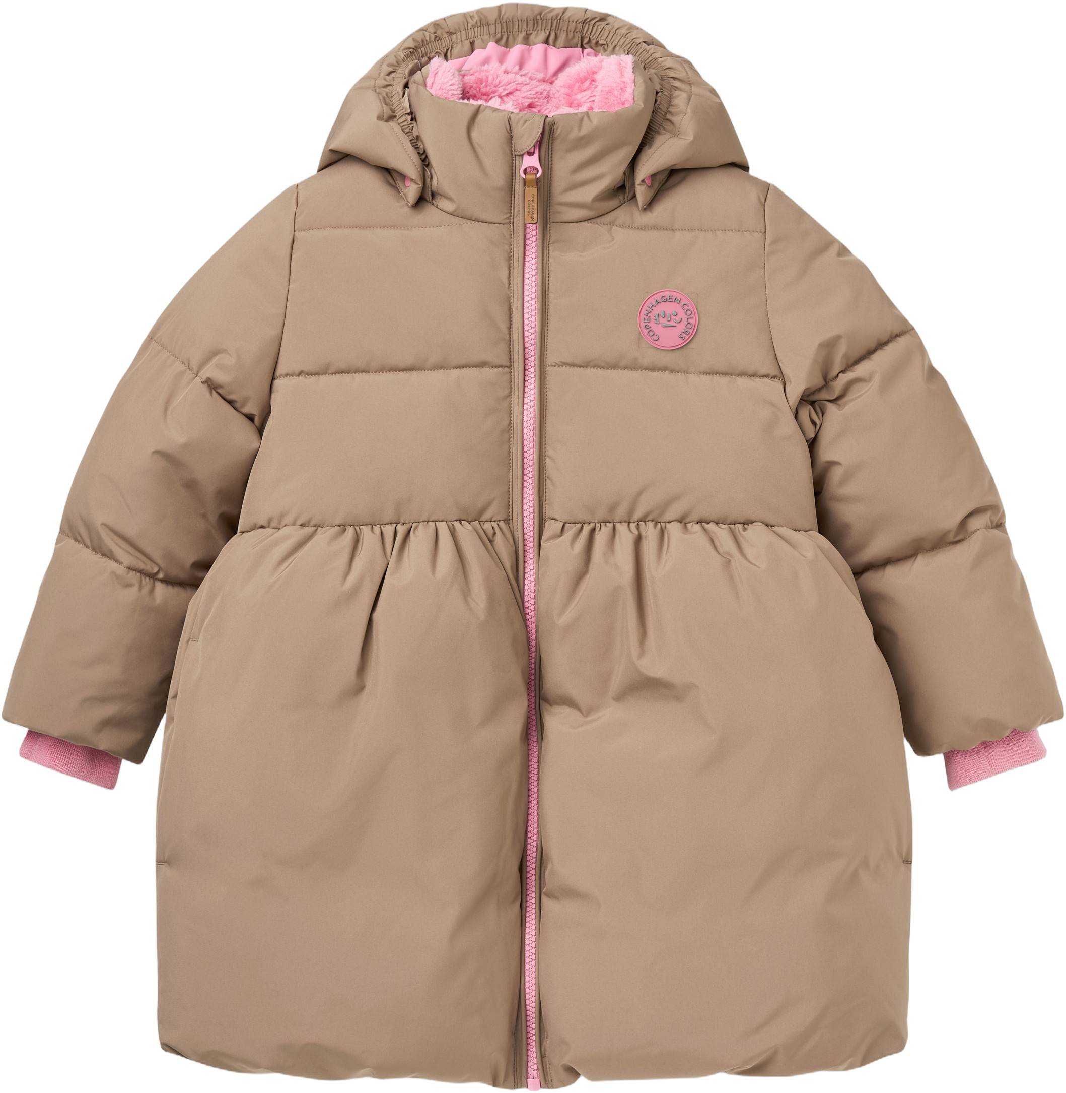 Copenhagen Colors Puffer Long Frill Jacket w. Teddy Lining Str 122 - Walnut Overtøj hos Magasin.
