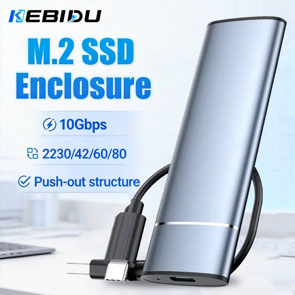 KEBIDU M.2 SSD Enclosure Aluminum Alloy 10Gbps External Case Heat Dissipation Mobile Hard Disk Box Free Support NVMe SATA NGFF