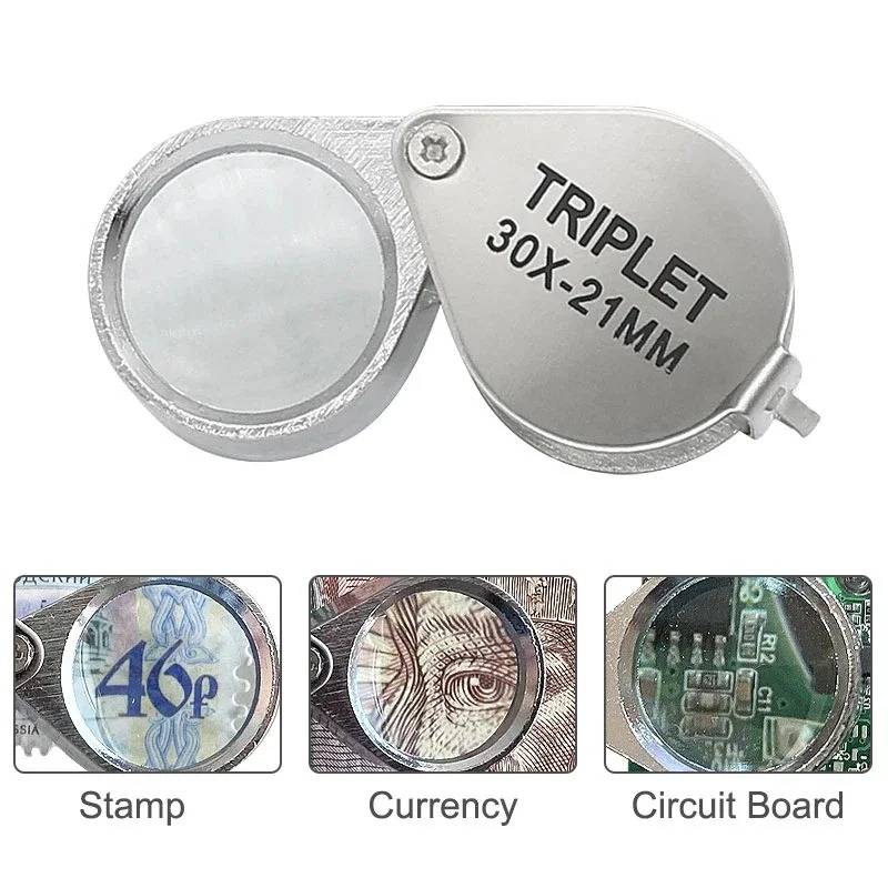 Professional 10-30X Handheld Jewelry Magnifier – Foldable Pocket Loupe with Triplet Lens for Diamond, Reading & Precision Work