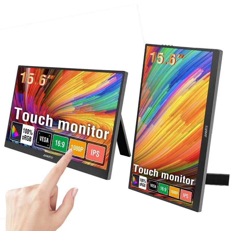 Anmite 15.6 inch Touch Portable Monitor 1080P HDR IPS Gaming Monitor USB TYPE C HDMI for Phone Laptop Desktop Switch PS4 XBOX