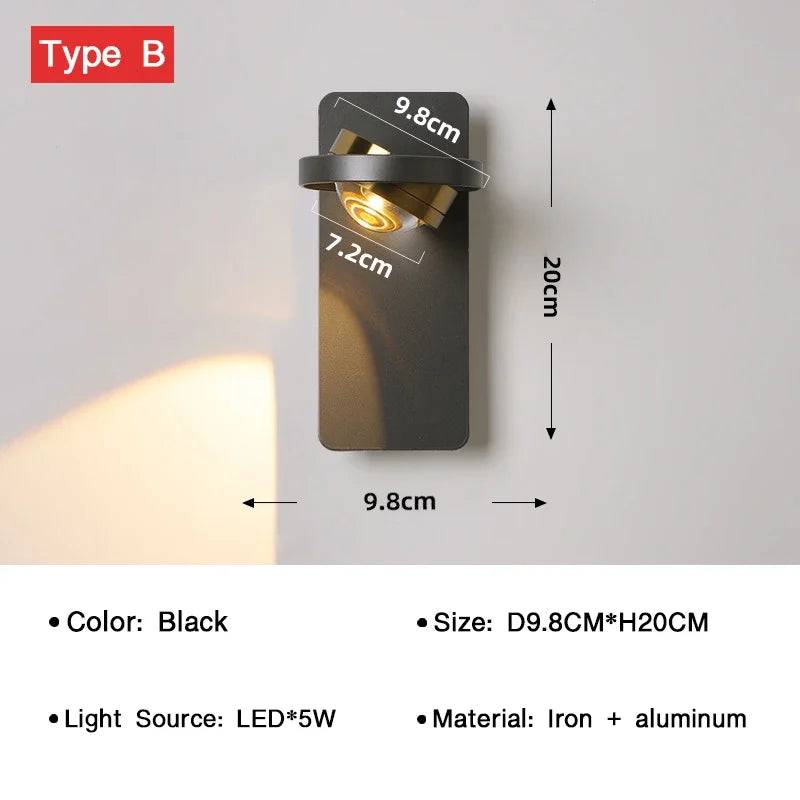 BrightTurn – Justerbar LED Vägglampa för Varje Rum - Typ - B - Svart / Naturligt vit