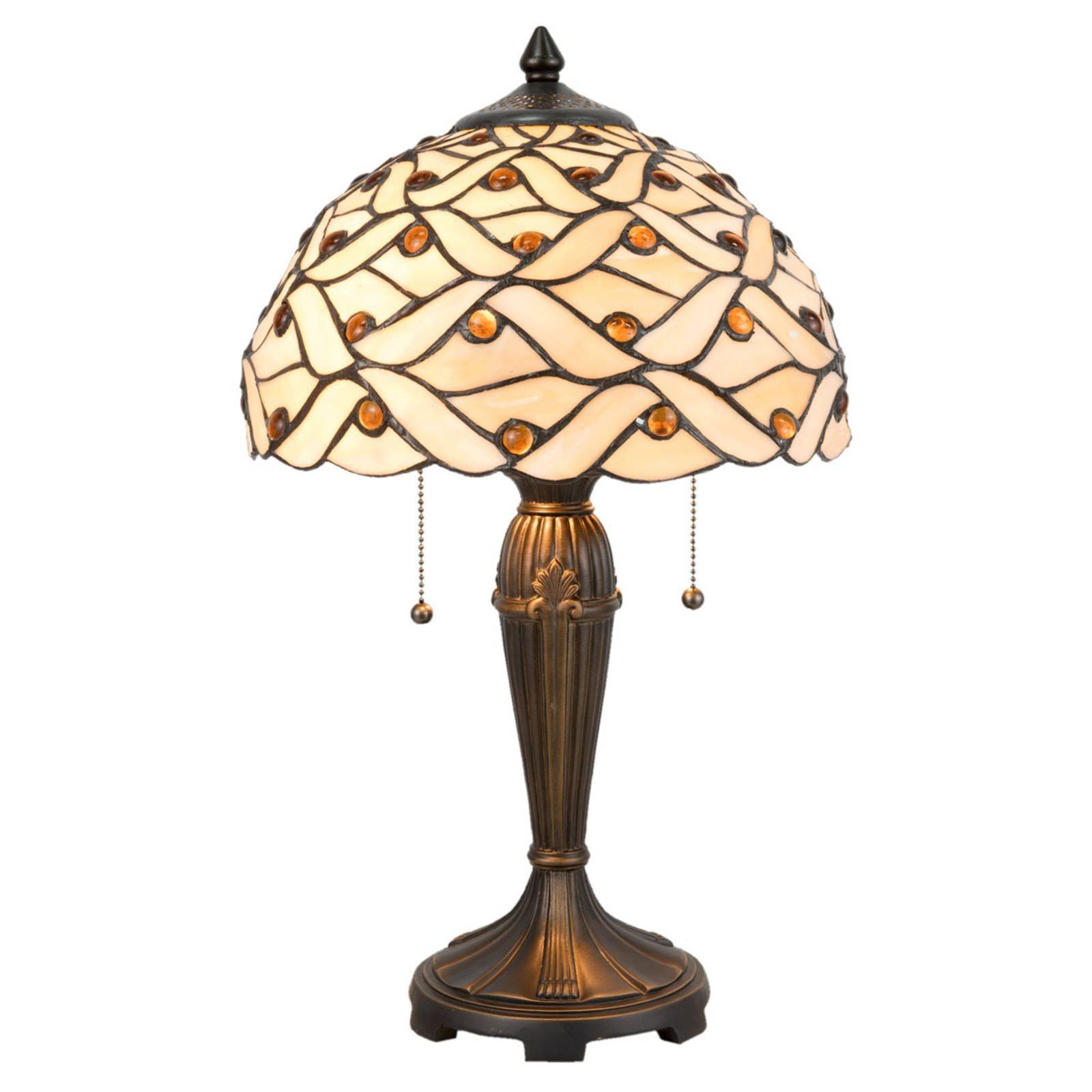 Clayre&Eef Bordslampa 5181 i Tiffany-design, Creme / bärnsten, Vardagsrum / matsal, Glas, Tiffany, Bordslampa