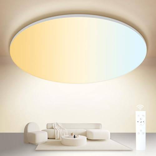 ONDTA LED Deckenleuchte Dimmbar 45W, 2700K-6500K Deckenlampe mit Fernbedienung, IP54 Rund Badezimmer Lampe, 5300LM Memory-funktion LED Panel für Wohnzimmer Schlafzimmer Küche Badezimmer, Ø45cm
