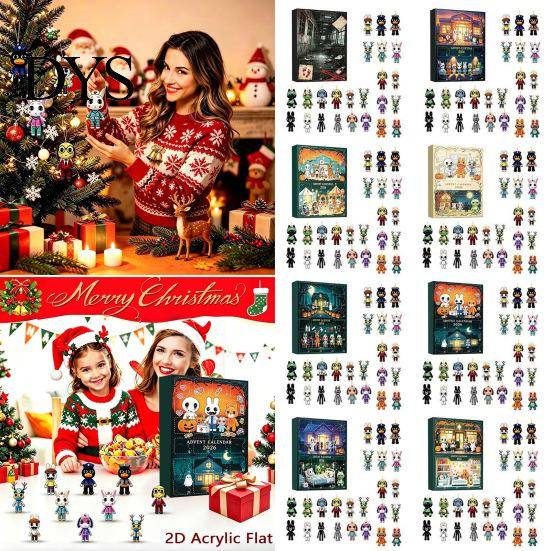 Unik Högtidsnedräkning Halloween Adventskalender 2026, 24 Dagar med Överraskningar med Pussel Mystery Set Akryl Djurprydnader, Skräck Samlarobjekt cm