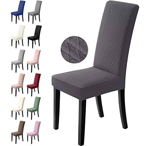 Stolsöverdrag 6 Stycken Elastiskt Matstolsöverdrag Modernt Stretch Stolskydd Universellt Matstolsskydd Tvättbar Avtagbart Matstolar Överdrag för Kontor Hotell Matsal Bröllop (Mörkgrå, 6 Stycken)-L