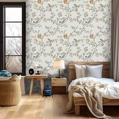 1 rulle med elegant blom- och fågeltapet, citron- och vinrankor design, vattentät självhäftande vinyl tapet, lätt att matcha och ta bort, akvarell bot - Multifärgad (44*1000CM/17,32*393,7tum,44*300CM/17,32*118,11tum,44*500CM/17,32*196,85tum)