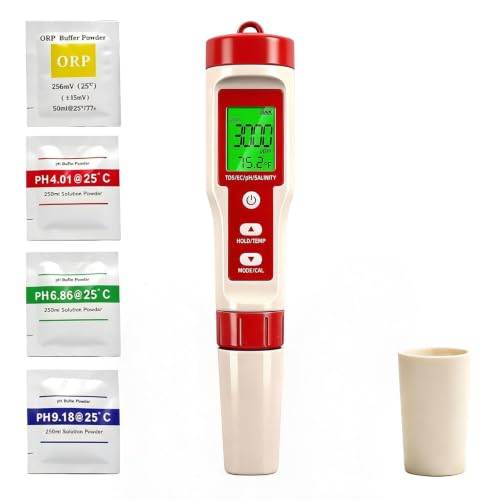 ph och klor mätanordning pool, pH-mätare vatten, klortestare pool digital 5 i 1, pH klor ORP H2 temperatur mätbar, vattentestare för pooler hydroponik akvarier dricksvatten