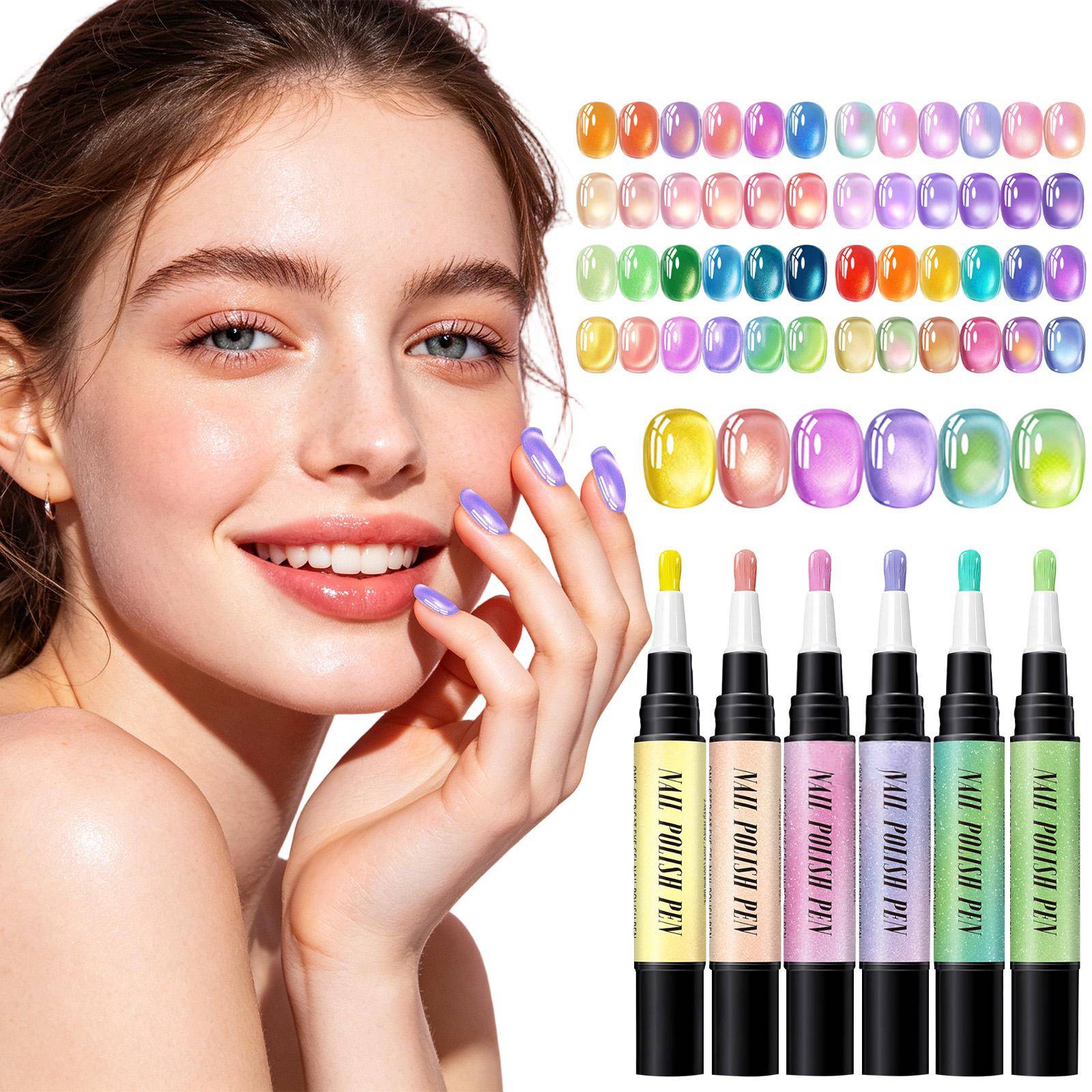 6-delat nagellackspenna-set Snabbtorkande Vattenbaserade Nagellackskonstverktyg med Precisionspenselspetsar för DIY-manikyr och Pedikyr