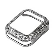 FFHAO för Apple Watch lyxiga kvinnor metallsnidat skydd 38 mm 40 mm 42 mm 44 mm 41 mm 45 mm S10 46 mm S10 42 mm skyddsfodral 10/9/8/7/SE/6/5/4/3/2/1 diamantklocka fodral (svart, S10 46 mm)