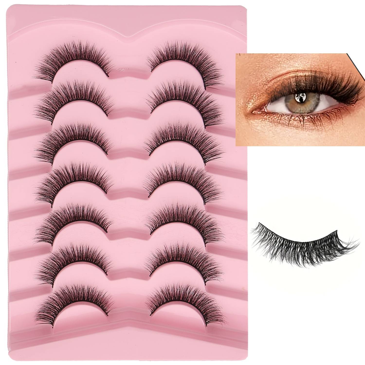 TEMU 7 Natural Eye Tail Pull Long False Eyelashes, Light, Comfortable And , Natural Eye Type Enlarge Eyes, With Eyeliner Effect, Suitable For Daily Commuting Many