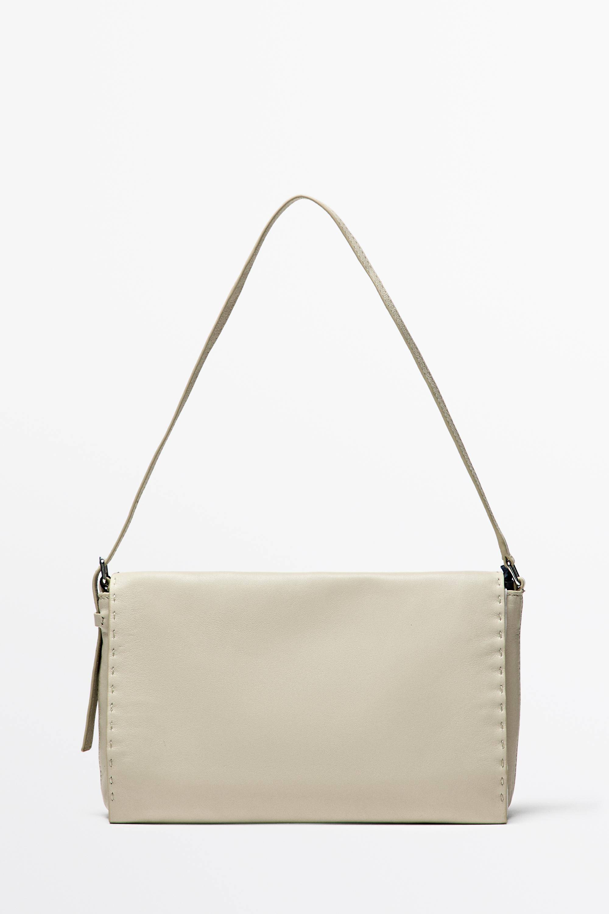Massimo Dutti - Female - Skuldertaske I Nappalæder Med Stikninger - Guld - 01