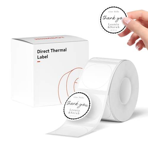 NIIMBOT Etiketter, självhäftande, kompatibla med NIIMBOTs termiska etikettskrivare B1/B21/B3S, termopapper för skola, hem, kontor, småföretag (vita, runda, 31 x 31 mm)