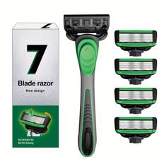 TEMU 7-blade Silicone Handle Razor, 7-blade Stainless Steel Chrome Plated Blades Shavers, Long-lasting 7 Blade Razors For A Smooth And Comfortable Shave, 1 Handle And 5 Cartridges, 6pcs Shaving Kit