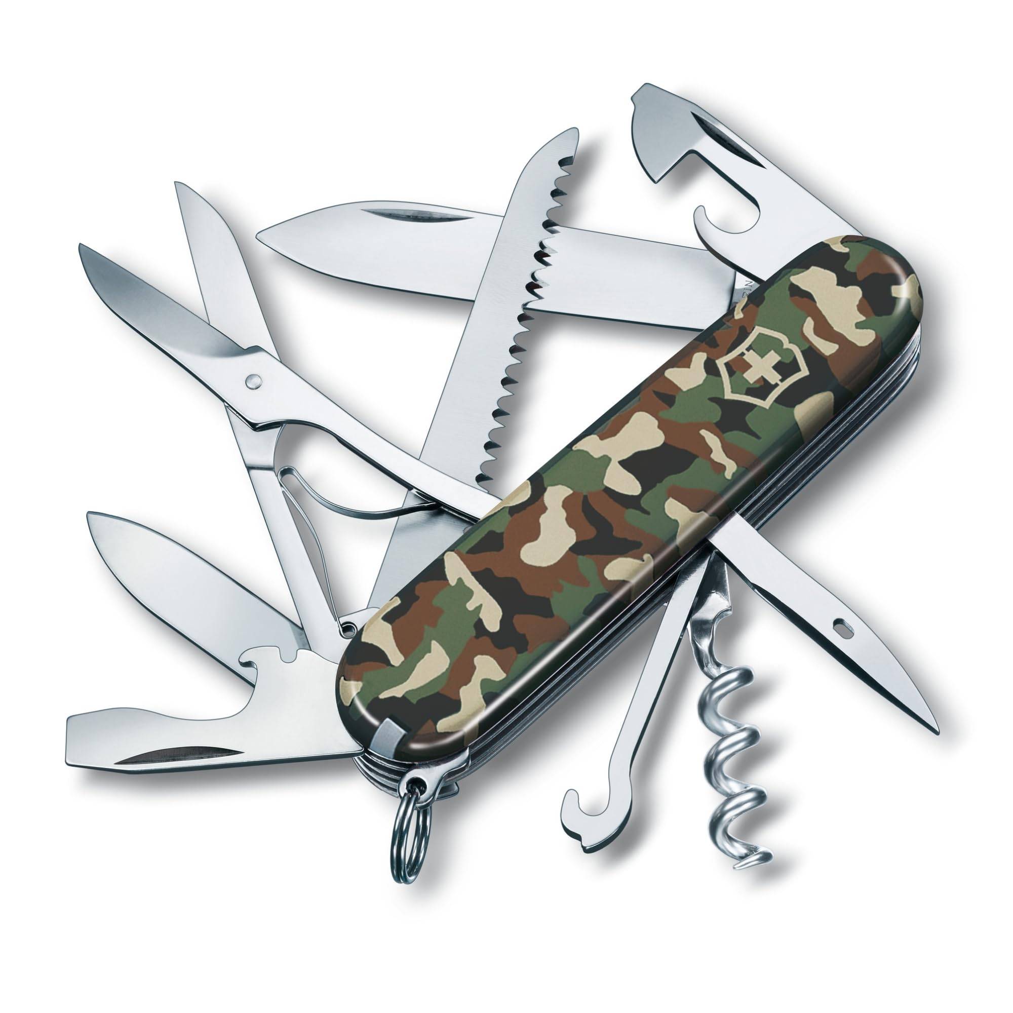 VICTORINOX Huntsman Camouflage Swiss Army Knife, Multi-Function Knife, Ideal for Mountaineering, Hiking, and Camping, Includes Scissors and a Saw, Swi