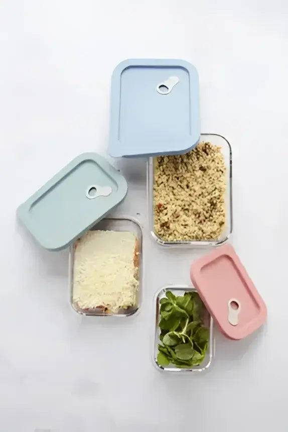 1L Rectangular Glass Airtight Bottle with Blue Lid