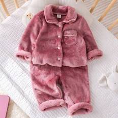 2st Baby Girl Höst/vinter Enkel Casual Broderad Krage Ficka Långärmad Pyjamas Set, Mjuk Mysig Flanell Varm Baby Girl Clothes Baby Vinter Pyjamas - Dammrosa (6-9M,9-12M,12-18M,18-24M,2-3Y)