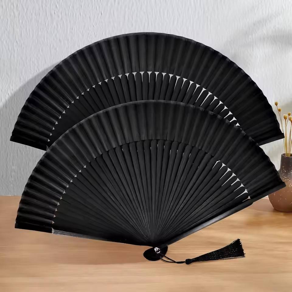 Hand Fan Folding Wood Dance Fans Bamboo Bone Silk Antique Fan Lady Chinese Hand Fan Gift Wedding Held Fans Black Spanish Fans