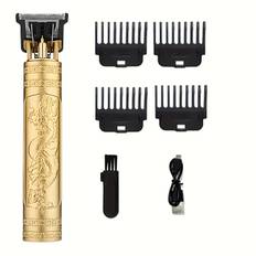 TEMU 1 Set Professional Hair Clipper And Beard Trimmer Kit, Golden & , Lithium Battery, Usb Charging Cordless Electric Grooming Set With 4 Guide Combs, ≤36v Working Voltage, Suitable For Men'