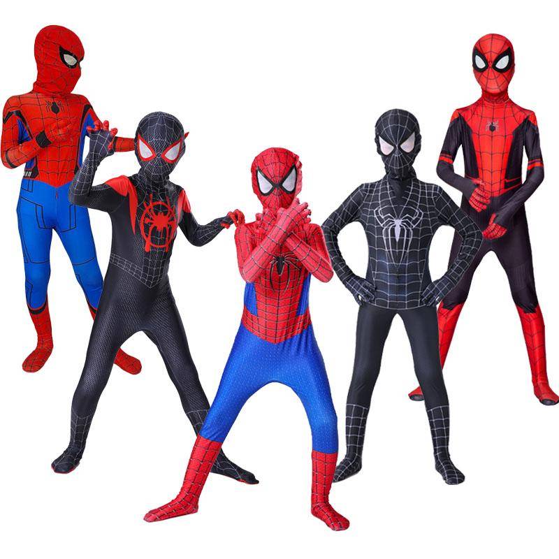 Cosplay Fantasikläder Jumpsuit för Pojkar Flickor Miles Morales Superhjälte Halloween Karneval Zentai Bodysuit 140cm