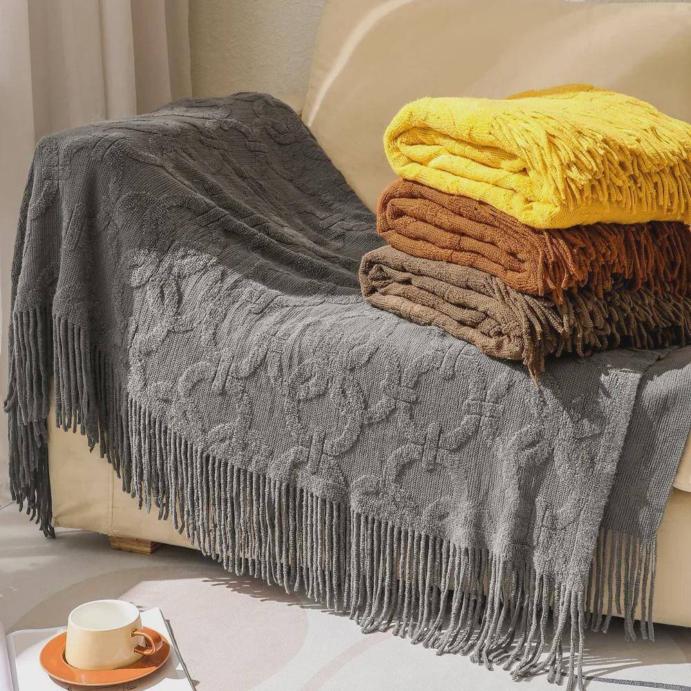Stickad Jacquard Pläd i Amerikansk Stil för Soffa, Kontor, Tupplur eller Resa