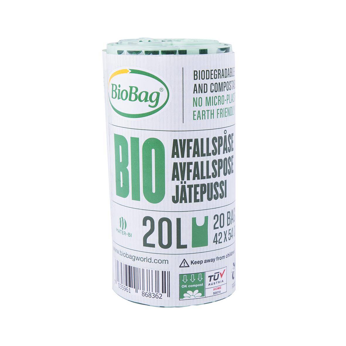 Avfallspåse Biobag Komposterbar 20L 15my 420x540mm 20st/rul