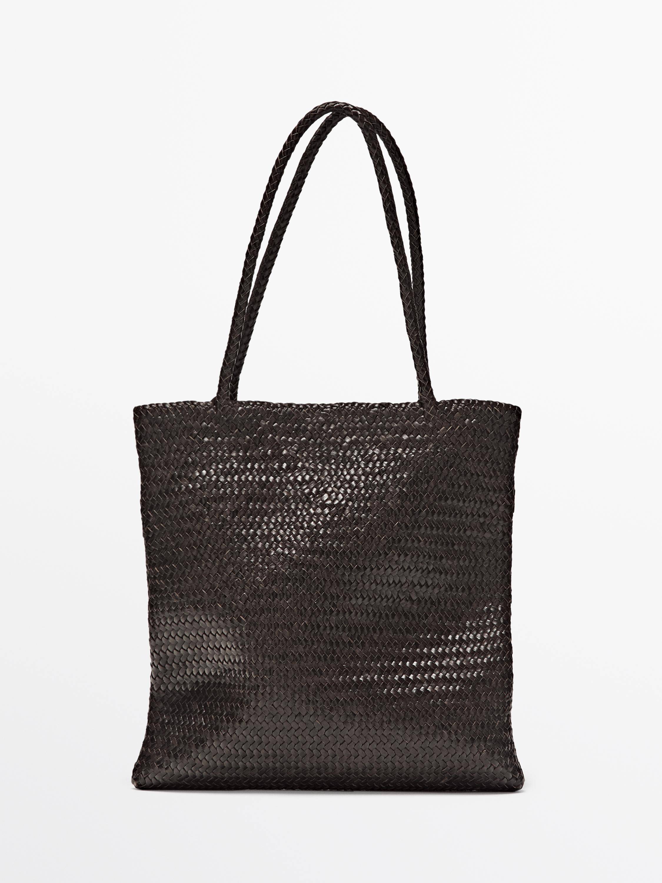 Massimo Dutti - Female - Mellemstor Flettet Shoppertaske I Nappalæder - Brun - 01
