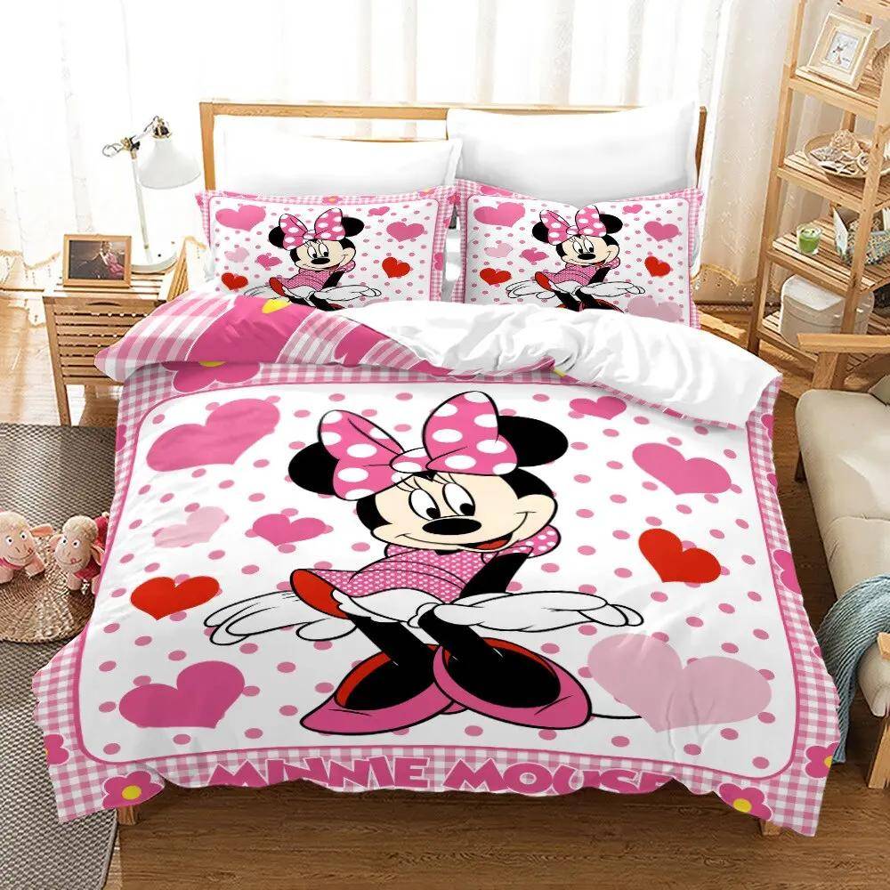 Minnie påslakan med rosa hjärtan, 220 x 260 cm