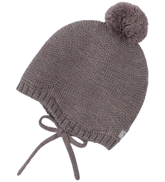 Huttelihut Hjälmmössa - Ull - Cinder Melerad m. Pom-Pom - Huttelihut - 3-6 mån - Babyhjälm