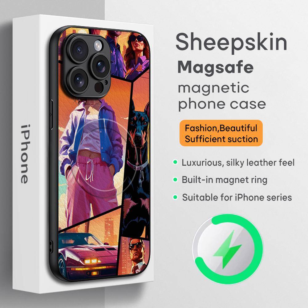 Gta 6 logotypmönsterdesign ins Telefonfodral För iPhone 16 15 14 13 12 11 Plus Pro Max High-end Lyx Magsafe Fårskinn