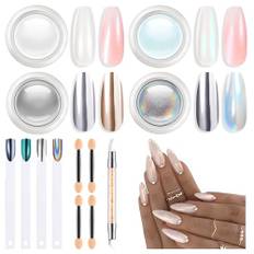 modelones Chrome Powder for Nails 4pcs, Magic White Pearl Chrome Nail Powder Kit Mirror Effect Chrome Powder Holographic Nail Powder Pigment Glitter Nail Powder Nailr Art Decoration