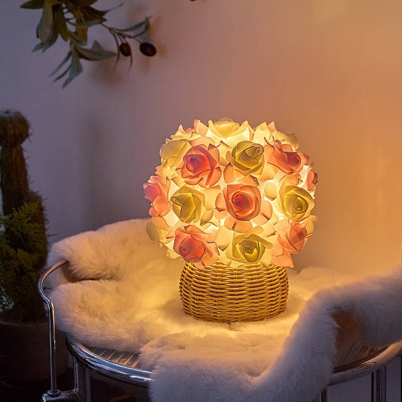 FloraGlow - Lyxig Art Deco Ros Tafellampa med USB