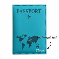 1 st Customized Name Travel Essentials, Populär Plain Skin Pu Passport Skyddsöverdrag, Pass Clip, Plane Ticket Clip, Pass - Dammblå (En-Storlek)