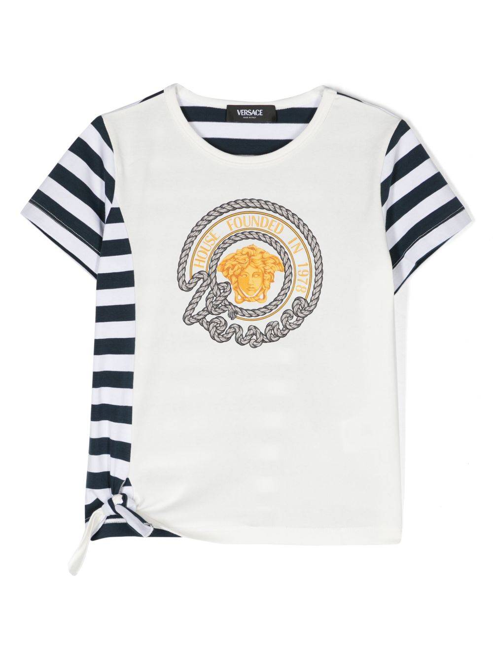 Versace Kids - Nautical Medusa randig skjorta - barn - spandex/elastan/bomull - 8 - Vit