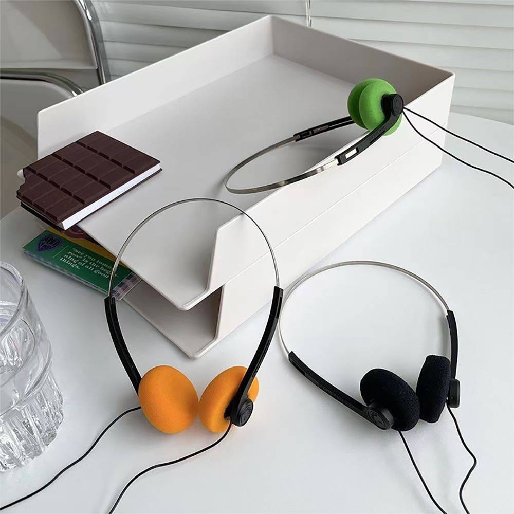 Wired Stereo Headphones 3.5mm Wire Plug On-Ear Retro Vintage Style Adjustable Headband for Walkman CD Player Computer