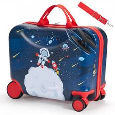 VEVOR Ride-on kuffert, 26 l kapacitet, 18 tommer bugseringsbagage med hjul, justerbar skulderrem, let børnekuffert til drenge og piger fra 3 år, blå og hvid
