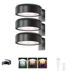 Topveden Tavellampor for Vägg, Magnetiska LED Trådlösa Konst Tavellampor, Tavellampor for Vägg Med 3 Färgtemp.(Black)