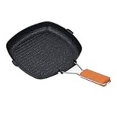 Grillpanna, Nonstick-Grillpanna för Spis Fyrkantig Grillpanna Mångsidig Grillpanna med Trähandtag för Matlagning Inomhus