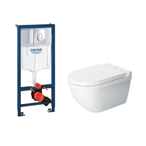 Duravit Starck 3 væghængt toiletpakke, rengøringsvenlig, hvid/krom
