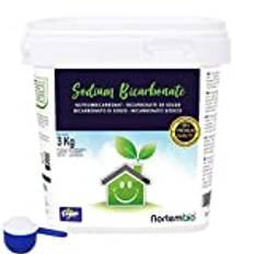 Nortembio Ekologisk Natriumbikarbonat 3 Kg. 100% Naturligt Ursprung. Aluminiumfri. Fläckborttagare, Deodorant och Blekmedel. Baking Soda för Rengöring med E-book Inkluderad.