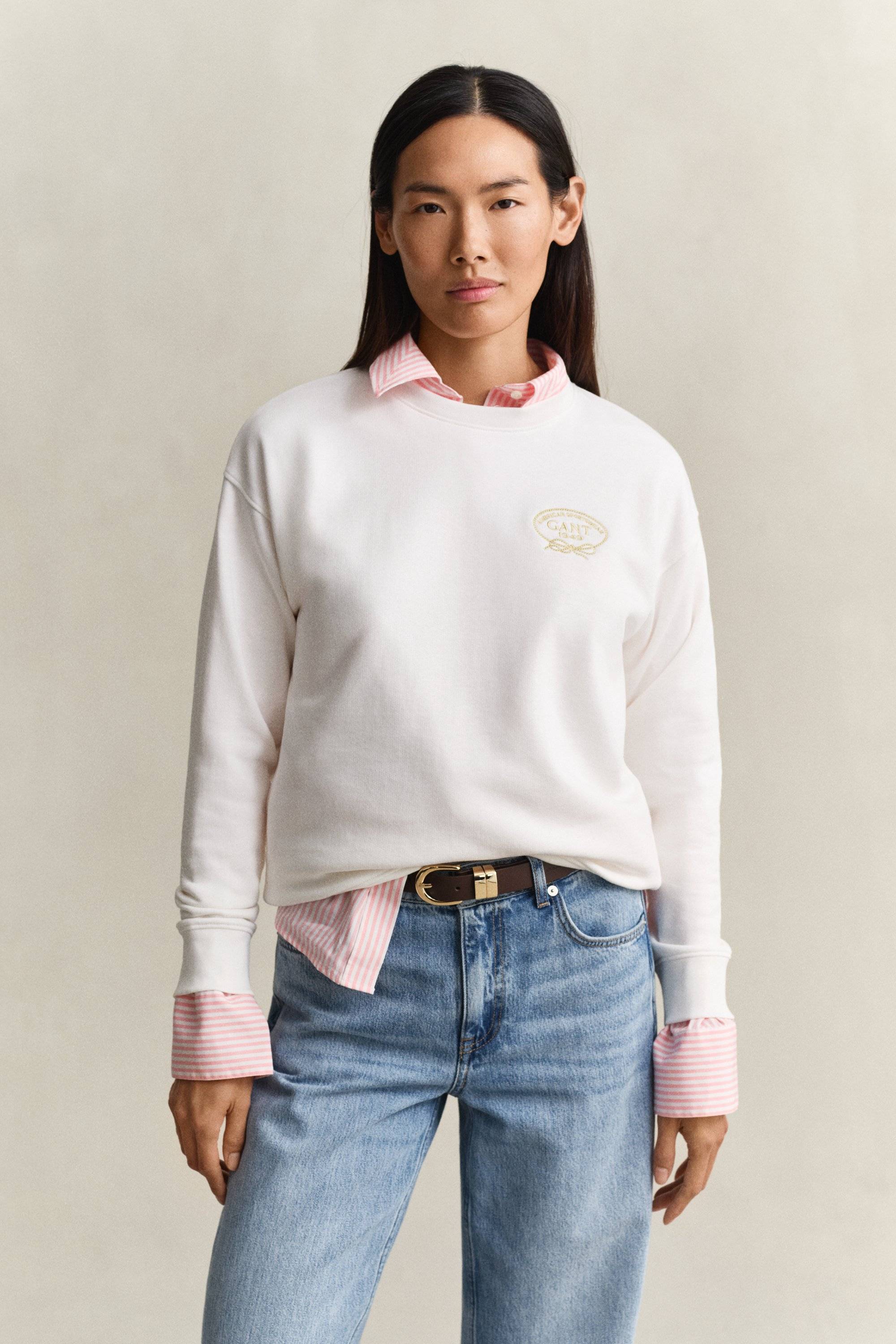 GANT Dam Sweatshirt med repmotiv (XL) EGGSHELL