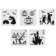 5 St Halloween Mall Bullet Journaling Stencil Mall För Pumpor Stenciler Journal Stencil Halloween Festtillbehör Dekorativa Ritmallar Häxa Prydnad Plast Pumpa Barn Vit Gåva