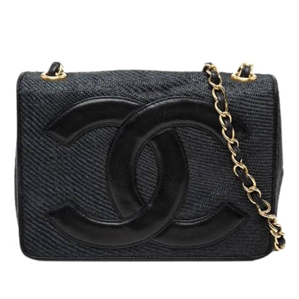 Chanel Vintage Pre-owned Raffia Skuldertaske - Vintage - Dame - Sort - ONE SIZE - Uld