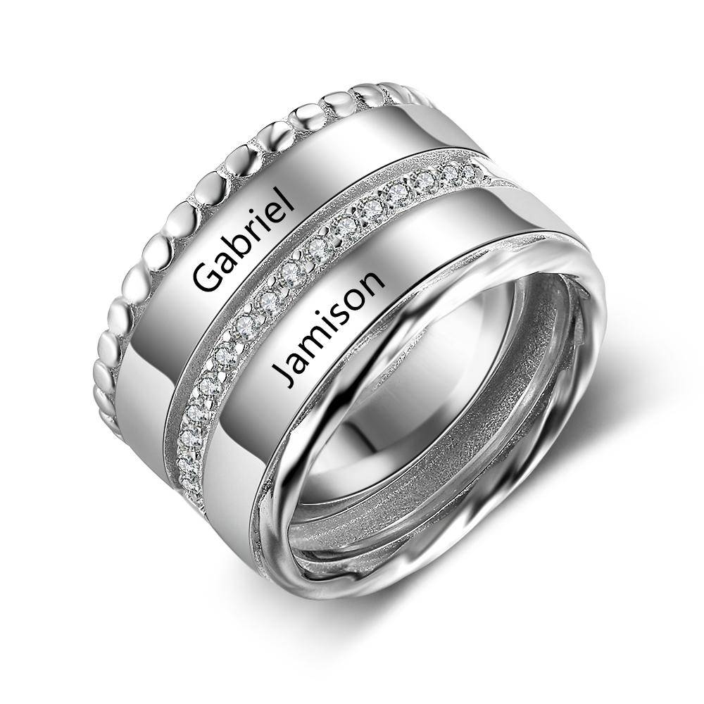 Personlig Fingerring Gravera 2 Namn Inlägg Spar Kvinnor Kubisk Anpassningsbar Trendig Fashionabel Ringar Fin Souvenir Present (Ri103817 )Moderingar gr