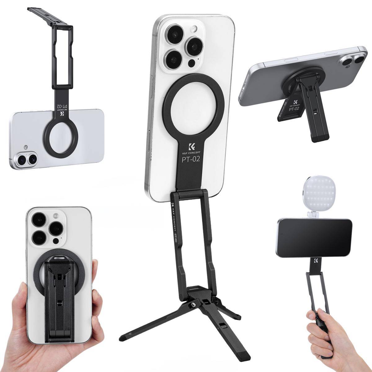 KENTFAITH K&F CONCEPT PT02 7mm 59g Magnetic Phone Stand, Foldable Selfie Stick for iPhone, Dual-Sided Magnets Mini Tripod Pocket Cell Phone Stand with Hook, Compatible with iPhone 17-12 Series Android Phones